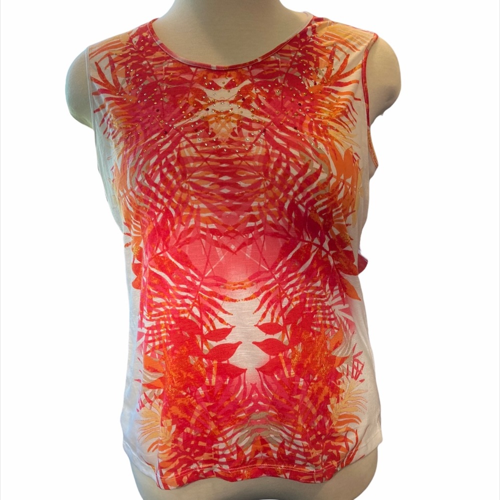 TanJay Orange/Pink Embellished Sleeveless Top Large EUC